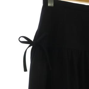 René リボン スカート ミモレ ロング フレア ウール 34 黒 /NR OS