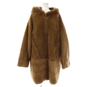 ミックスファー フーデットコート 36 ベージュ