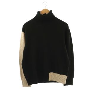 コットン バイカラー タートルネックニット セーター S ブラック ベージュ /ES OS