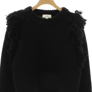 HYKE 23AW フリンジニット セーター プルオーバー ウール 1 ブラック 黒 11331 /CX OS