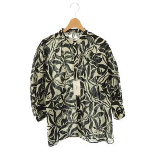 24SS WAVYフラワープリントブラウス 七分袖 F ブラック グレー /DF OS