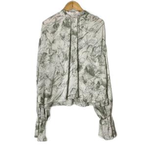 24SS マーブルフラワーギャザーボウタイブラウス 長袖 ブラウス 花柄 グリーン ホワイト 24-051-240-7190