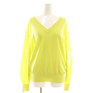 23SS シアーVネックニット カットソー プルオーバー シルク混 ライムイエロー /CX OS