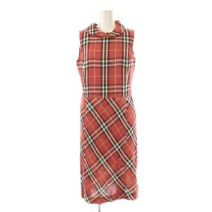 チェック ノースリーブワンピース 膝丈 38 赤 /NR OS