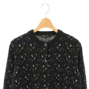 agnes b. 25SS カーディガン ニット 長袖 クルーネック コットン 1 黒 /NR OS
