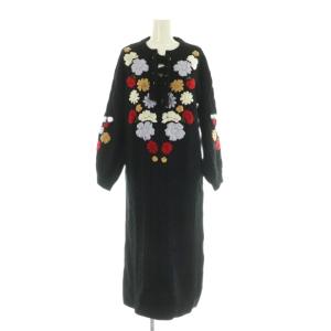 刺繍ケーブルニットワンピース ロング ボリュームスリーブ 36 ブラック /MY OS