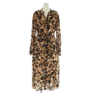 アブストラクトアニマルプリントワンピース ロング 長袖 ベルト付 38 ベージュ /MY OS