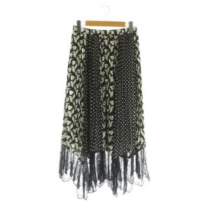 バイカラープリントスカート ロング レース ドット 総柄 切替 36 ブラック /MY OS