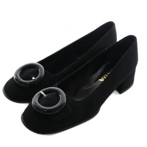パンプス チャンキーヒール 38.5 黒 ブラック バックル /AQ OS