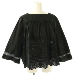 薄高密度ギャバのカットワークブラウス ブラック 71230284
