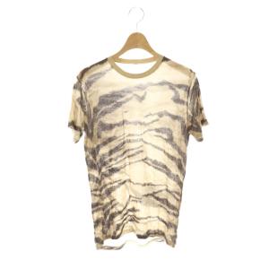 TEE SHIRT 総柄Tシャツ カットソー L イエローベージュ ベージュ ダークブラウン /DO OS