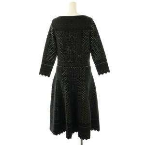 ANAYI ニット バイカラーレースジャガードフレア ワンピース 長袖 ロング 38 黒 白 /NR OS