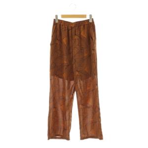 ラインリーフプリントイージーパンツ ワイド 総柄 38 ブラウン ブラック /CX OS