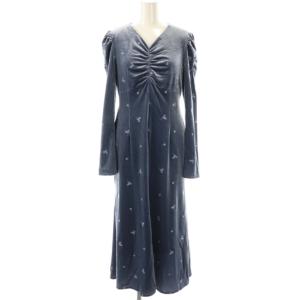 24AW ベロア総刺繍ワンピース Vネック 38 ブルー /CX OS