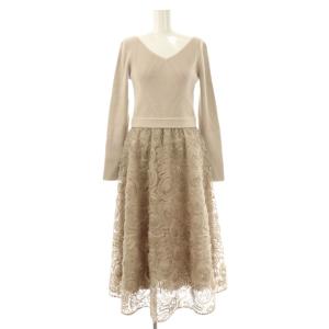25SS テープ刺繍ニットワンピース 36 ベージュ モカ