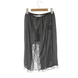 MICHAEL KORS シルクドットレース装飾スカート ミディ丈 ひざ丈 2 ブラック ホワイト /DF OS SH