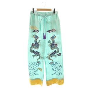 ドラゴン刺繍シルクパンツ ワイド 2 ライトグリーン /HK OS SH