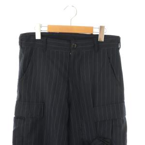 COMME des GARCONS ストライプカーゴパンツ ウール S ネイビー