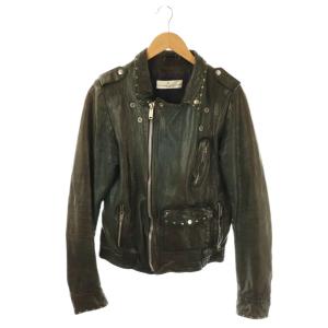 スタッズレザージャケット ライダースジャケット カーフレザー XS ダークグリーン /ES OS SH