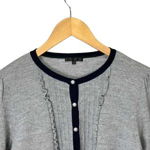 TO BE CHIC ウール フリル ニット カーディガン バイカラー 2 M グレー グリーン ネイビー W5F52-407-06