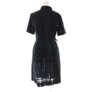 BURBERRY LONDON 半袖 シャツワンピース 膝丈 リネン混 36 ネイビー /HK OS