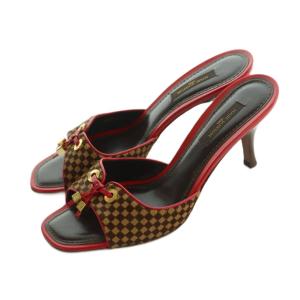 ダミエ ミュールサンダル ハラコ 37.5 レッド ブラウン AR0055