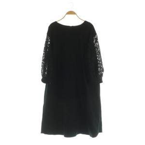 ESTA LIGHT PONTE レーススリーブワンピース ロング 長袖 40 ブラック /MY OS