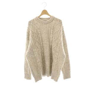 ウールオーバーサイズミックスケーブルニット セーター 長袖 ベージュ /HK OS