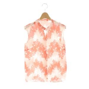 スタンドネックカラーレースブラウス シャツ ノースリーブ 前開き レース 38 コーラルレッド 白 /NR