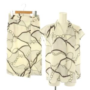 スカーフプリント ブラウス スカート セットアップ 38 36 オフホワイト /DF OS