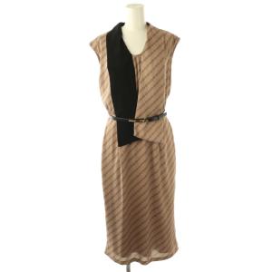 チェーンプリントワンピース ミディ丈 ひざ丈 38 ベージュ /DF OS