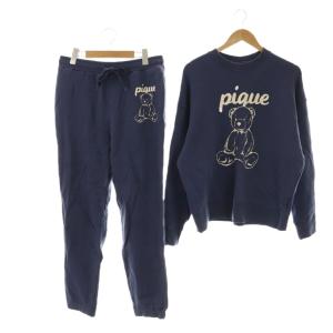 24SS UNISEX裏毛ワンポイント プルオーバー ロングパンツ スウェット トレーナー M-L ネイビー