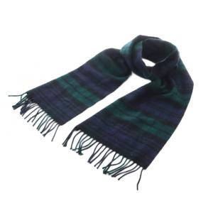 マフラー カシミヤ ネイビー 緑 グリーン 黒 ブラック チェック柄 /RI OS