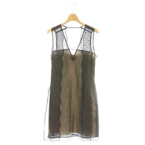 レース ワンピース ひざ丈 ノースリーブ シルク ブラック /DF OS