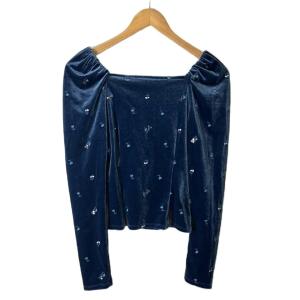 Lily Brown LilyBrown 23AW エンブロイダリーフラワートップス 長袖 カットソー ベロア 花柄 ONEsize 青 ブルー