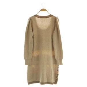 Cherir la femme 柄 ニットワンピース ミニ 長袖 Uネック ラメ M ベージュ /MY OS