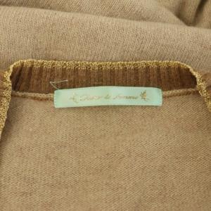 Cherir la femme 柄 ニットワンピース ミニ 長袖 Uネック ラメ M ベージュ /MY OS