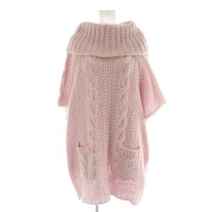 オフタートル ニット チュニック 五分袖 ラメ M ピンク /MY OS