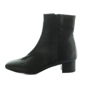 ショートブーツ スクエアトゥ チャンキーヒール レザー 23.0cm 黒