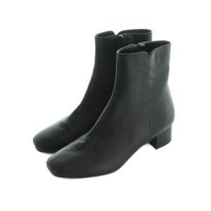 ショートブーツ スクエアトゥ チャンキーヒール レザー 23.0cm 黒