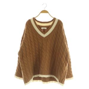 ウールカシミヤ Vネック ケーブルニット セーター オーバーサイズ ブラウン /MY OS