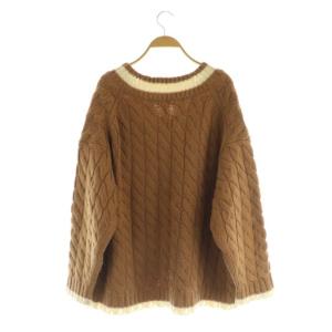 ebure ウールカシミヤ Vネック ケーブルニット セーター オーバーサイズ ブラウン /MY OS