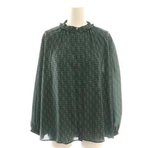 23AW モノグラムプリント フリルネックブラウス 36 ブラック グリーン /DF OS