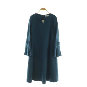 ウールスムースAラインワンピース ロング 長袖 36 ブルー /MY OS