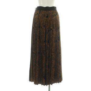 ADORE レイヤードプリントスカート 総柄 レース 切替 ロング プリーツ 38 ブラウン /MY OS