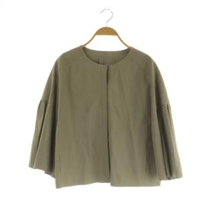 RAWTUS フレアレザージャケット やぎ革 七分袖 ノーカラー 38 グレージュ /MY OS