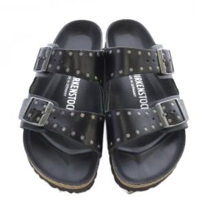 BIRKENSTOCK レザー arizona サンダル ロゴ 23cm 黒 ブラック /SR