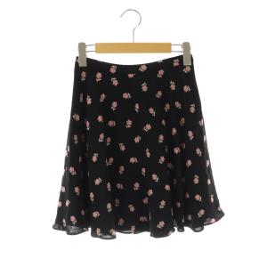 フラワーパターンミニスカート フレアスカート 36 ブラック ピンク MG807 /DF OS
