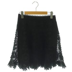 フラワー刺繍 スカート 膝丈 フレア 38 黒 /NR OS