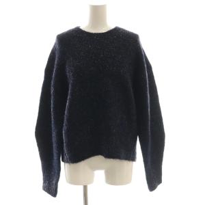 Alpaca Lurex Pullover ニット セーター 長袖 ウール混 濃紺 黒 /NR OS SH